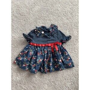 Bonnie Baby Dress Baby Girl 3-6M Blue Floral Stripe Bow Party EUC